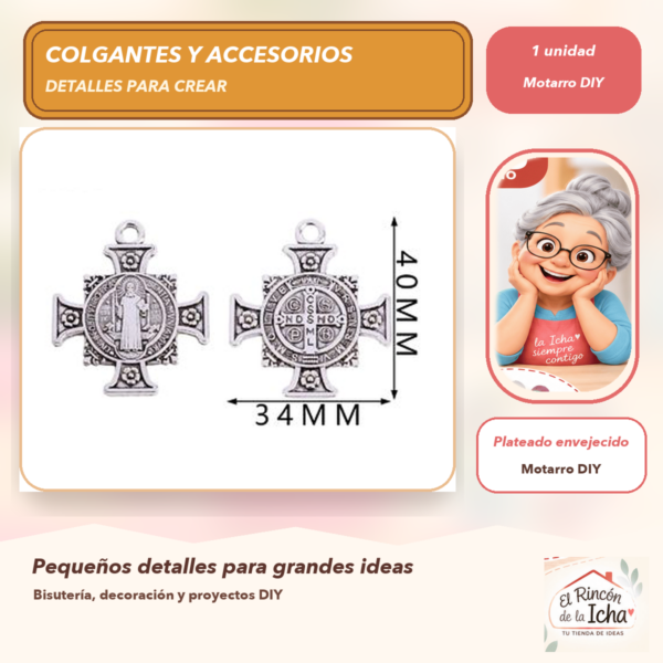 Colgante Cruz Medieval Metal Plateado envejecido