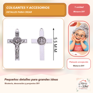 DG025-58 Colgante Cruz Plateada Metal Plateado envejecido
