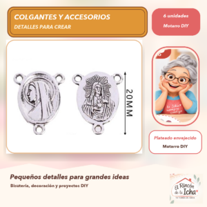 DG025-59 Set de 6 Colgantes Medalla Ovalada Metal Plateado envejecido