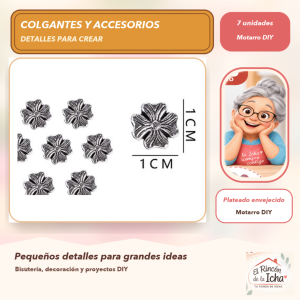 Set de 7 Colgantes Trébol de Cuatro Hojas Metal Plateado envejecido
