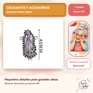 DG025-60 Colgante Medalla Rectangular Metal Plateado envejecido