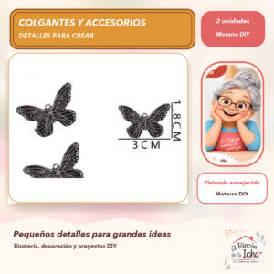 DG025-7 Set de 2 Colgantes Mariposa Metal Plateado envejecido