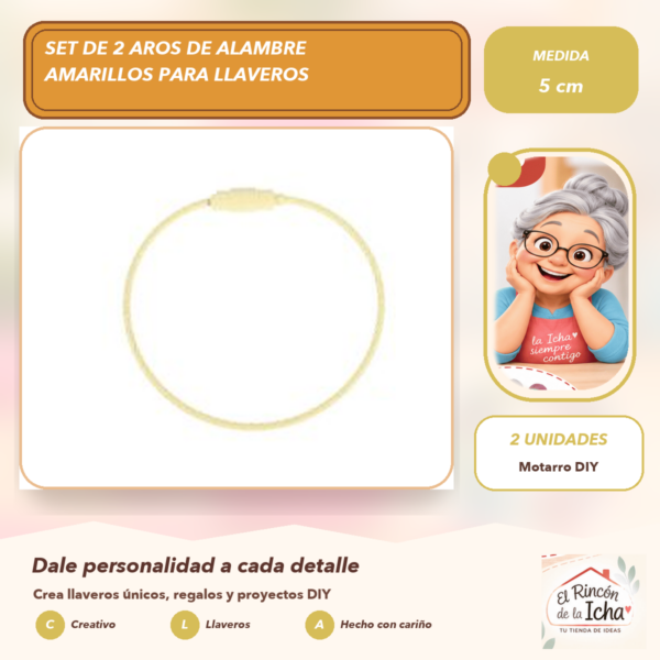Set de 2 Aros de Alambre Amarillos para Llaveros 5 cm