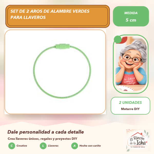 Set de 2 Aros de Alambre Verdes para Llaveros 5 cm