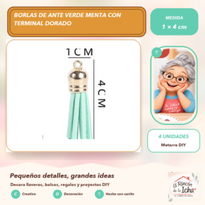 Borlas de Ante Verde Menta con Terminal Dorado 1 × 4 cm (4 unidades)