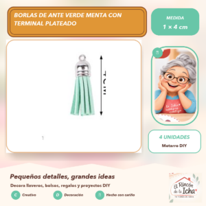 Borlas de Ante Verde Menta con Terminal Plateado 1 × 4 cm (4 unidades)