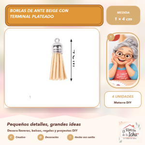 DG027-23 Borlas de Ante Beige con Terminal Plateado 1 × 4 cm (4 unidades)