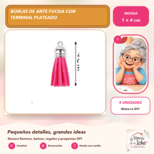 DG027-25 Borlas de Ante Fucsia con Terminal Plateado 1 × 4 cm (4 unidades)