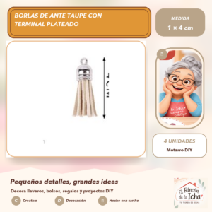 DG027-26 Borlas de Ante Taupe con Terminal Plateado 1 × 4 cm (4 unidades)