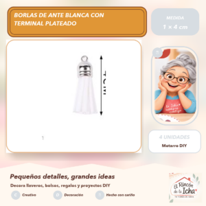DG027-27 Borlas de Ante Blanca con Terminal Plateado 1 × 4 cm (4 unidades)