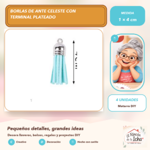 DG027-28 Borlas de Ante Celeste con Terminal Plateado 1 × 4 cm (4 unidades)