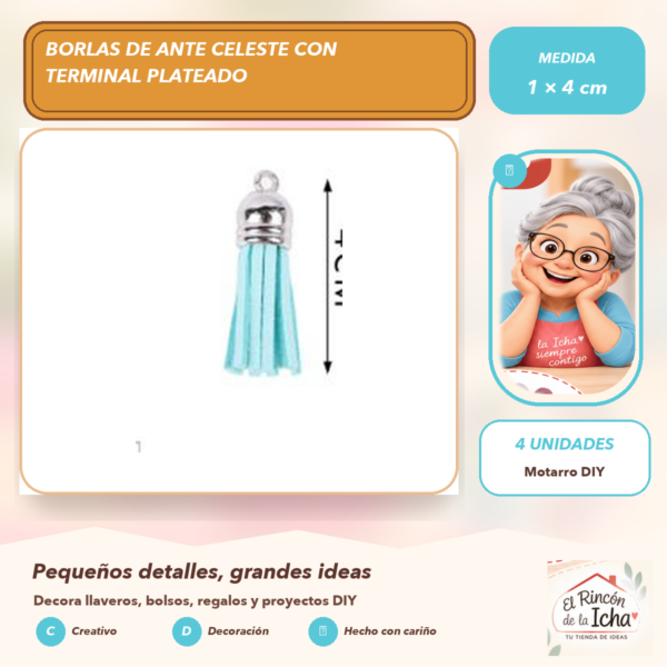 Borlas de Ante Celeste con Terminal Plateado 1 × 4 cm (4 unidades)