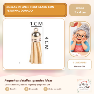 Borlas de Ante Beige Claro con Terminal Dorado 1 × 4 cm (4 unidades)