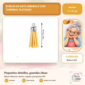 DG027-30 Borlas de Ante Amarilla con Terminal Plateado 1 × 4 cm (4 unidades)