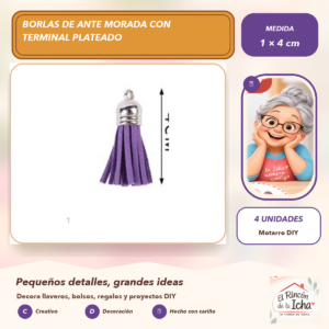 DG027-32 Borlas de Ante Morada con Terminal Plateado 1 × 4 cm (4 unidades)
