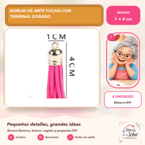 Borlas de Ante Fucsia con Terminal Dorado 1 × 4 cm (4 unidades)