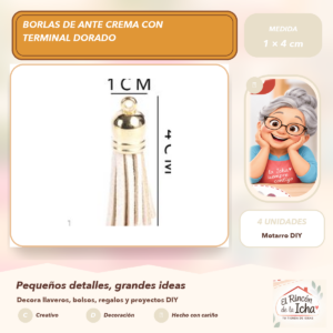 Borlas de Ante Crema con Terminal Dorado 1 × 4 cm (4 unidades)