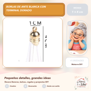 Borlas de Ante Blanca con Terminal Dorado 1 × 4 cm (4 unidades)