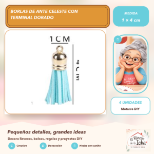 Borlas de Ante Celeste con Terminal Dorado 1 × 4 cm (4 unidades)