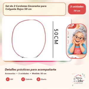 Set de 2 Cordones Encerados para Colgante Rojos 50 cm