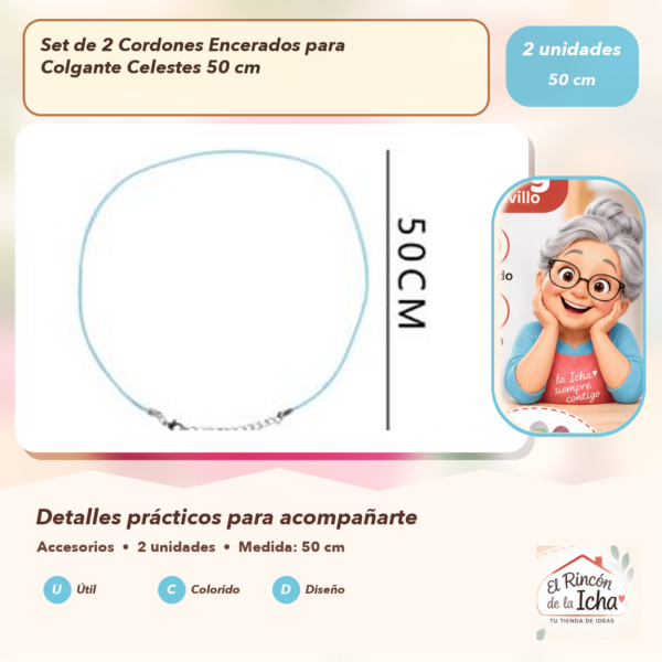 Set de 2 Cordones Encerados para Colgante Celestes 50 cm