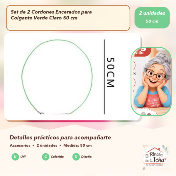 Set de 2 Cordones Encerados para Colgante Verde Claro 50 cm