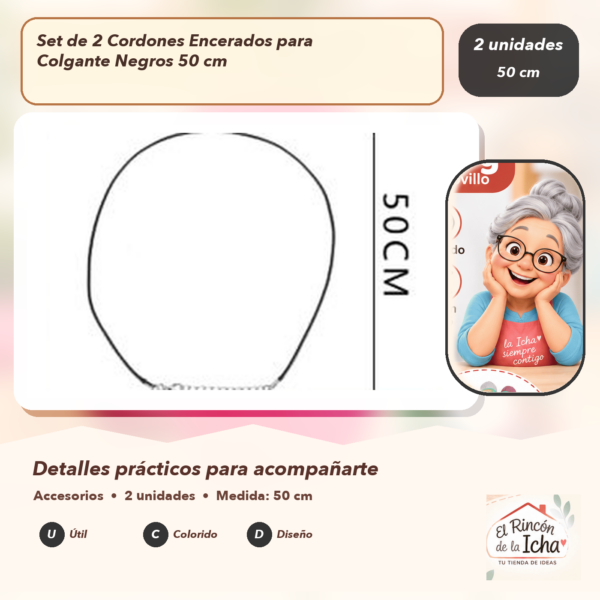 Set de 2 Cordones Encerados para Colgante Negros 50 cm
