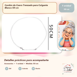 DG029-1 Cordón de Cuero Trenzado para Colgante Blanco 50 cm