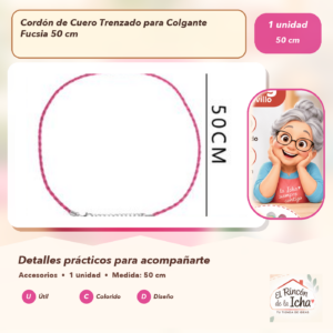 DG029-3 Cordón de Cuero Trenzado para Colgante Fucsia 50 cm