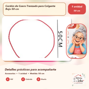 DG029-7 Cordón de Cuero Trenzado para Colgante Rojo 50 cm