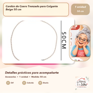 DG029-8 Cordón de Cuero Trenzado para Colgante Beige 50 cm