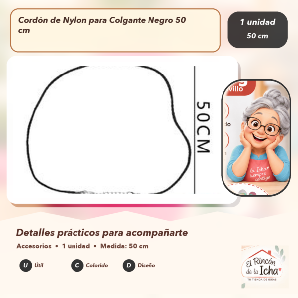 Cordón de Nylon para Colgante Negro 50 cm