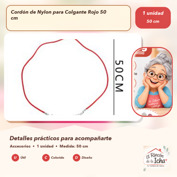 Cordón de Nylon para Colgante Rojo 50 cm