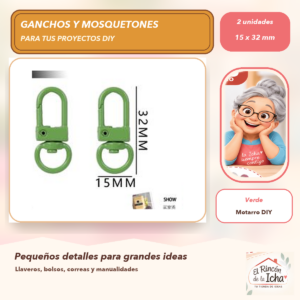 DG031-1 Set de 2 Mosquetones Giratorios Metálicos Verde 15 x 32 mm