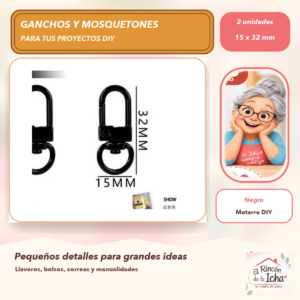 DG031-11 Set de 2 Mosquetones Giratorios Metálicos Negro 15 x 32 mm