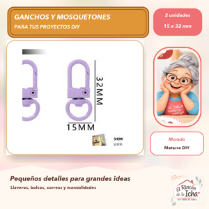 DG031-7 Set de 2 Mosquetones Giratorios Metálicos Morado 15 x 32 mm