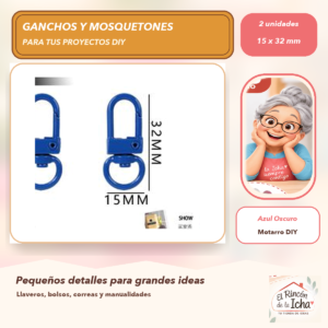DG031-8 Set de 2 Mosquetones Giratorios Metálicos Azul Oscuro 15 x 32 mm