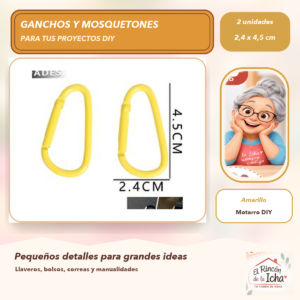 DG037-10 Set de 2 Mosquetones Tipo D Amarillo 2,4 x 4,5 cm
