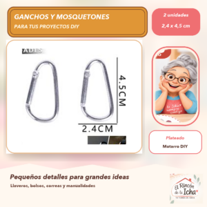 DG037-11 Set de 2 Mosquetones Tipo D Plateado 2,4 x 4,5 cm