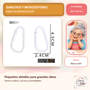 DG037-2 Set de 2 Mosquetones Tipo D Blanco 2,4 x 4,5 cm