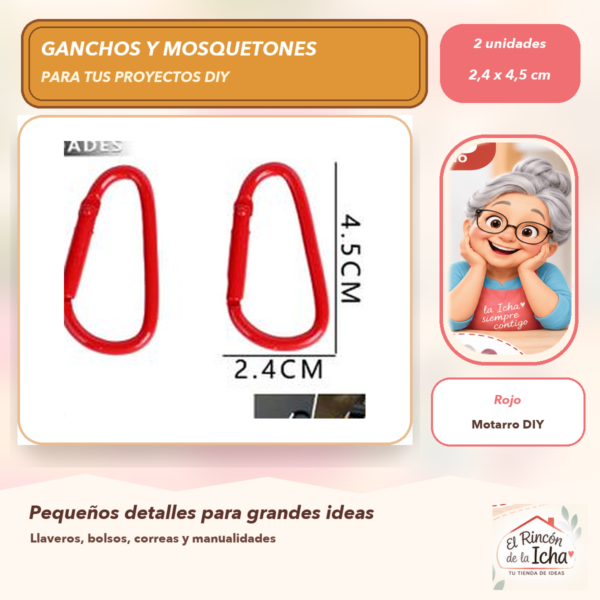 Set de 2 Mosquetones Tipo D Rojo 2,4 x 4,5 cm