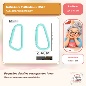 DG037-4 Set de 2 Mosquetones Tipo D Verde Agua 2,4 x 4,5 cm