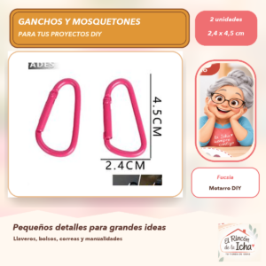 DG037-5 Set de 2 Mosquetones Tipo D Fucsia 2,4 x 4,5 cm