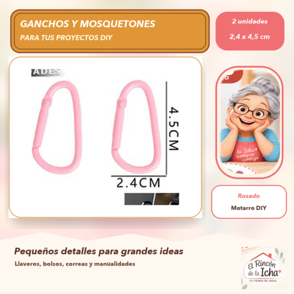 Set de 2 Mosquetones Tipo D Rosado 2,4 x 4,5 cm
