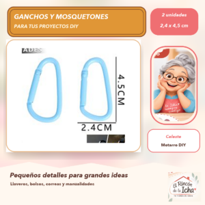 DG037-8 Set de 2 Mosquetones Tipo D Celeste 2,4 x 4,5 cm