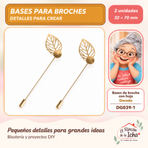 Bases de broche con hoja – Dorado – 32 × 70 mm – 2 unidades