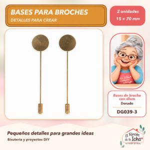 Bases de broche con disco – Dorado – 15 × 70 mm – 2 unidades