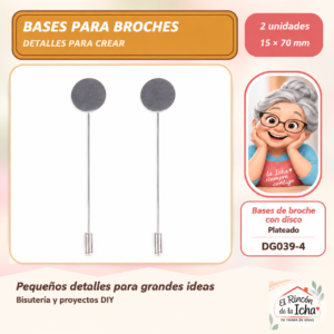 DG039-4 Bases de broche con disco – Plateado – 15 × 70 mm – 2 unidades