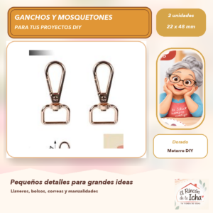 DG044-10 Set de 2 Mosquetones Metálicos para Bolso Dorados 22 x 48 mm