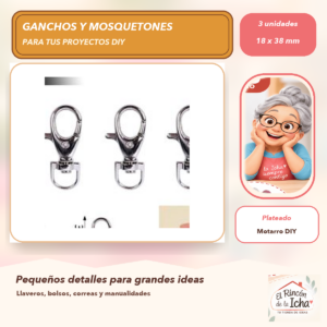 DG044-13 Set de 3 Mosquetones Metálicos Plateados 18 x 38 mm